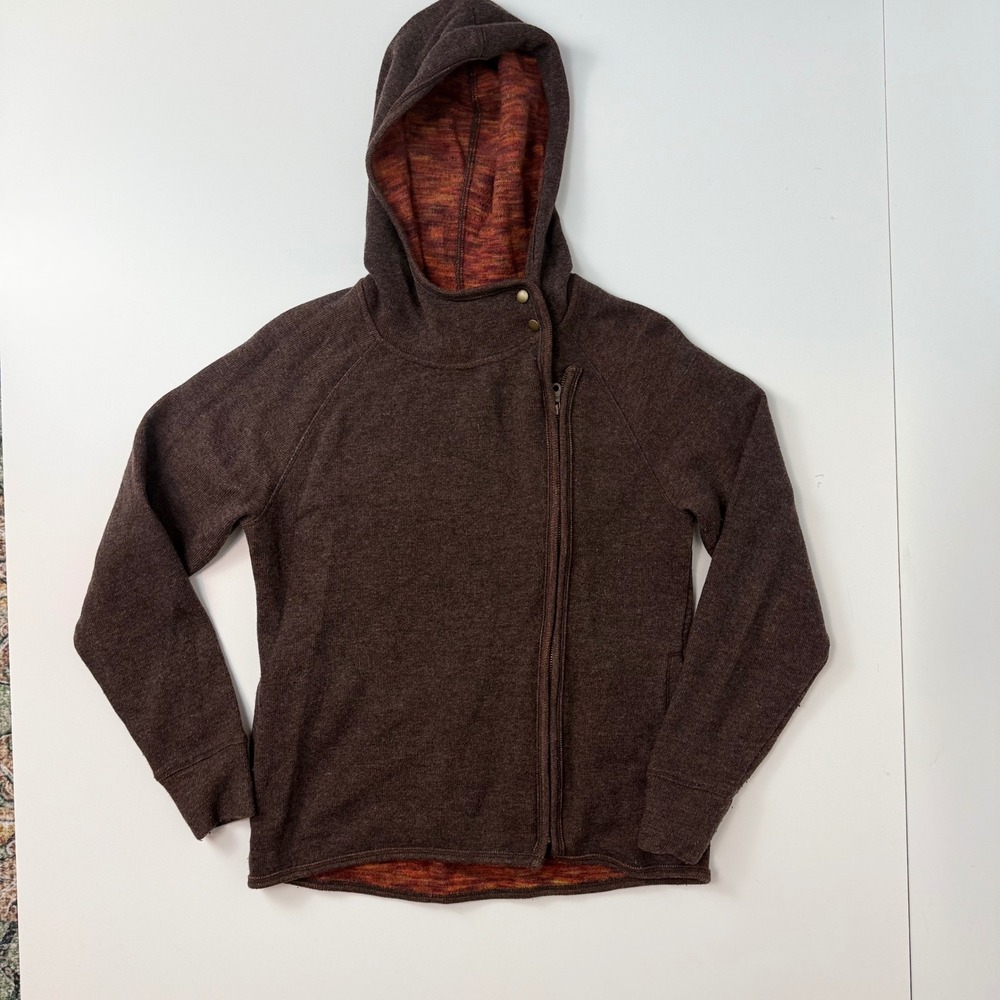 Royal Robbins Womens Brown Wool Blend Asymmetrical Side Zip Hoodie Jacket Medium